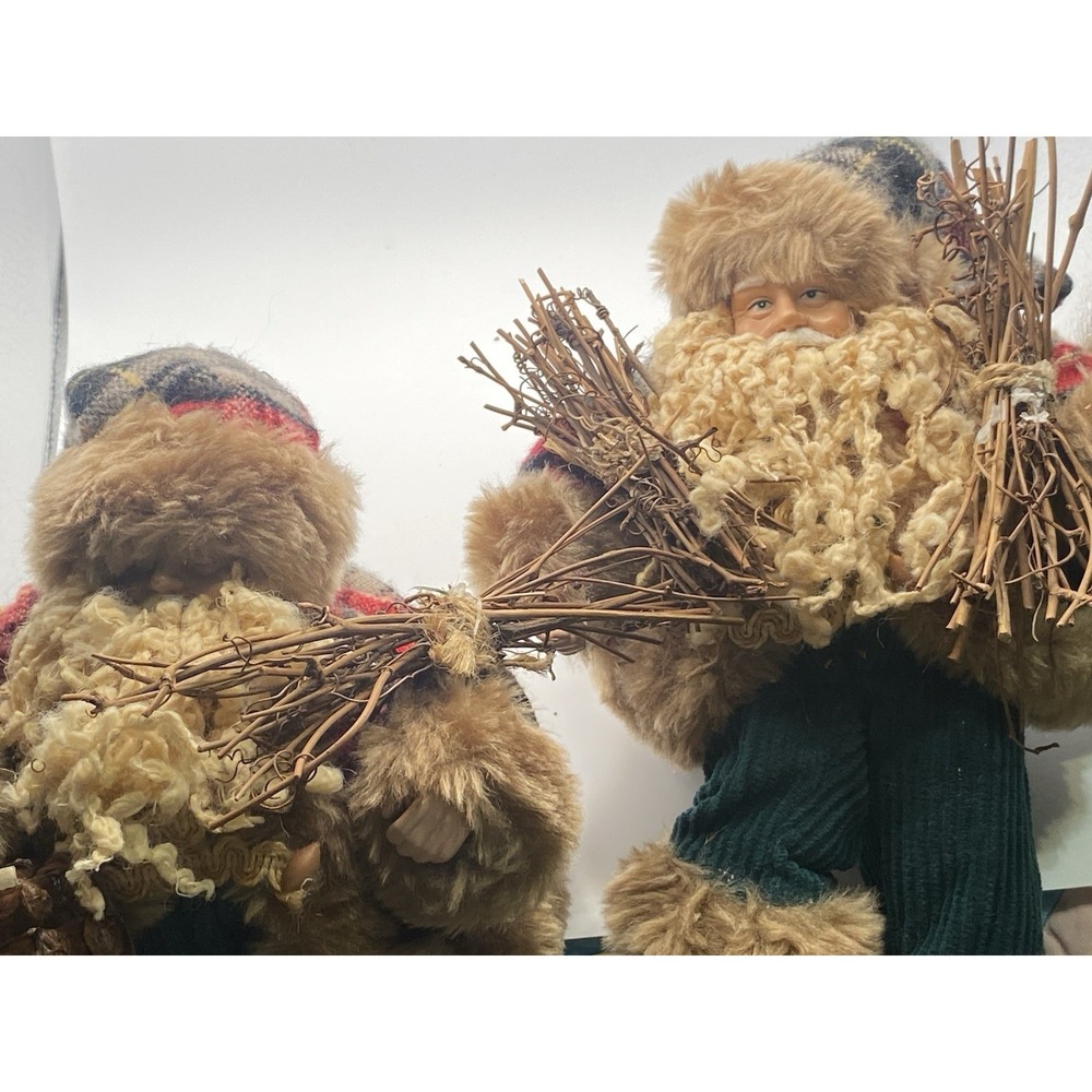 VTG 2 Woodland Santa Figurines Mantel Decor Shelf Sitters
